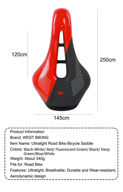 WEST BIKING Bicycle Saddle — Comfortable Hollow PU Leather Bike Seat | Wear-Resistant Road Cycling Cushion