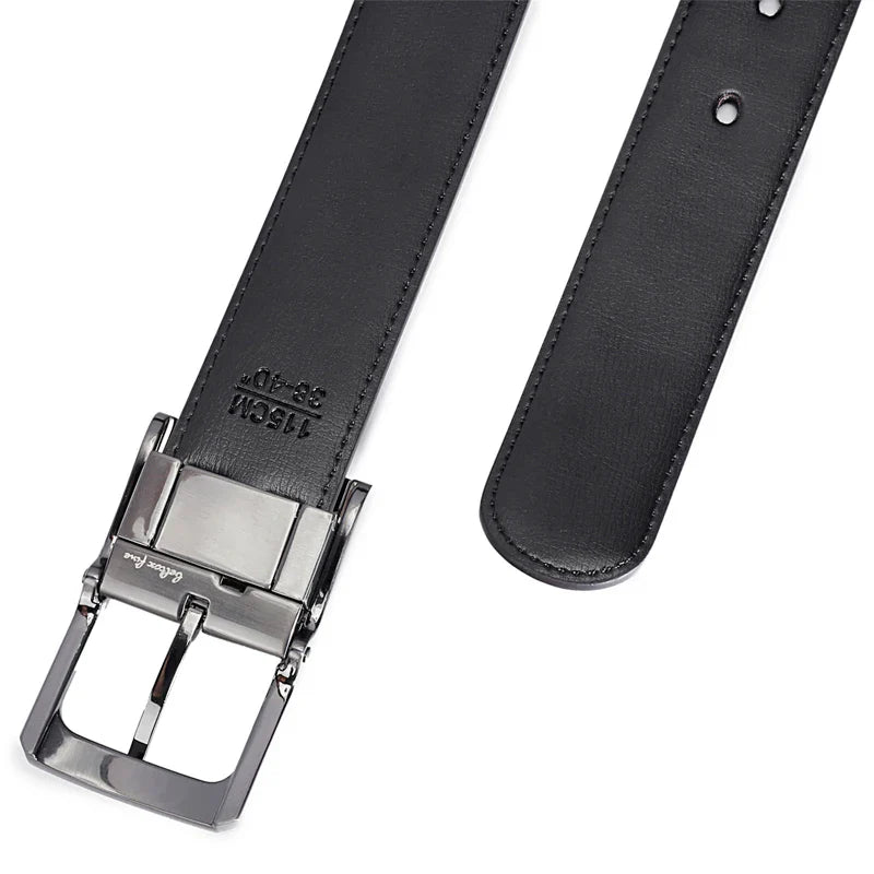Men’s Genuine Leather Reversible Belt – 2-in-1 Rotated Buckle for Big & Tall Sizes