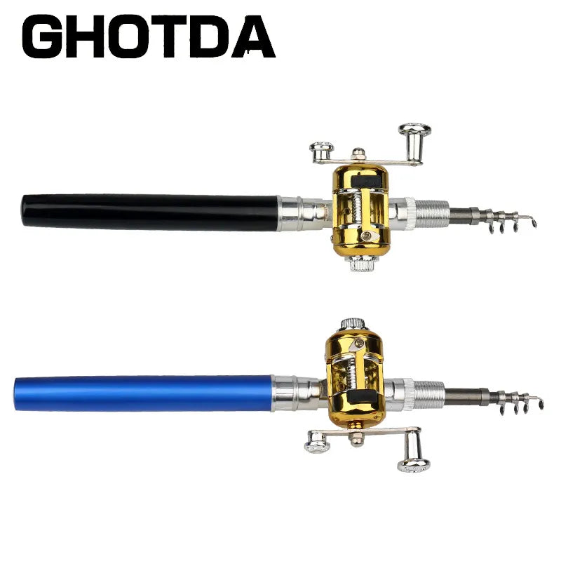 Portable Pocket Telescopic Mini Fishing Pole - Pen Shape Folded Fishing Rod with Reel Wheel