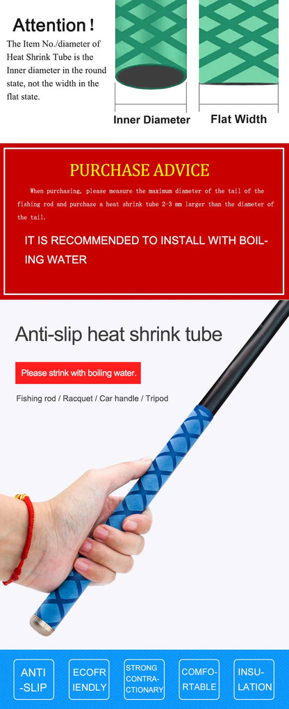 Anti-Slip Heat Shrink Tube for Fishing Rods — DIY Electrical Insulation, 5 Colors, 1M Length, Multiple Sizes 15-50mm