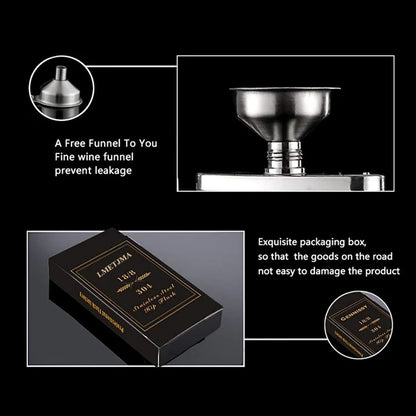 LMETJMA Stainless Steel Hip Flask with Funnel – 1-10oz Pocket Flask for Alcohol, Whiskey, Screw Cap (KC0139)