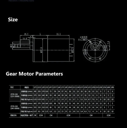 GB37RG 12V DC Gear Motor – 37mm Eccentric Shaft with Multiple RPM Options (2 to 1000 RPM)