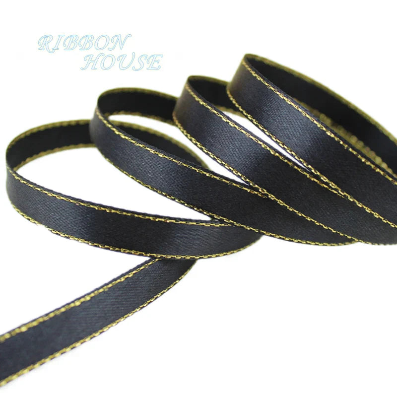 25 Yards 10mm Satin Ribbon with White & Gold Edge - High-Quality Gift Packaging Ribbon