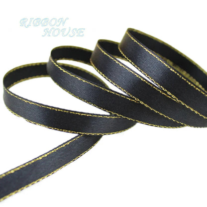 25 Yards 10mm Satin Ribbon with White & Gold Edge - High-Quality Gift Packaging Ribbon