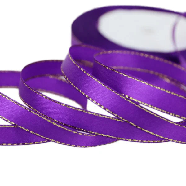 25 Yards 10mm Satin Ribbon with White & Gold Edge - High-Quality Gift Packaging Ribbon
