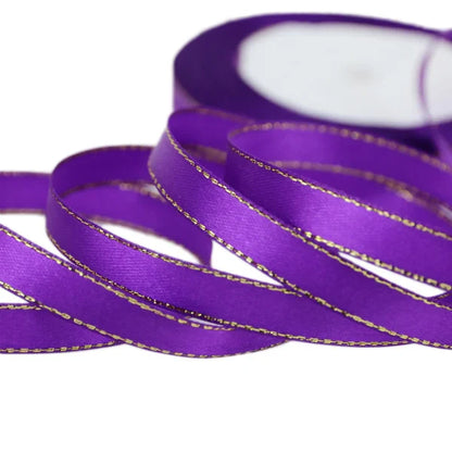 25 Yards 10mm Satin Ribbon with White & Gold Edge - High-Quality Gift Packaging Ribbon