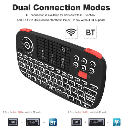 Rii i4 Mini BT Wireless Keyboard with Touchpad - 2.4GHz Backlit Mouse Remote for Windows, Android TV Box, and Smart TV
