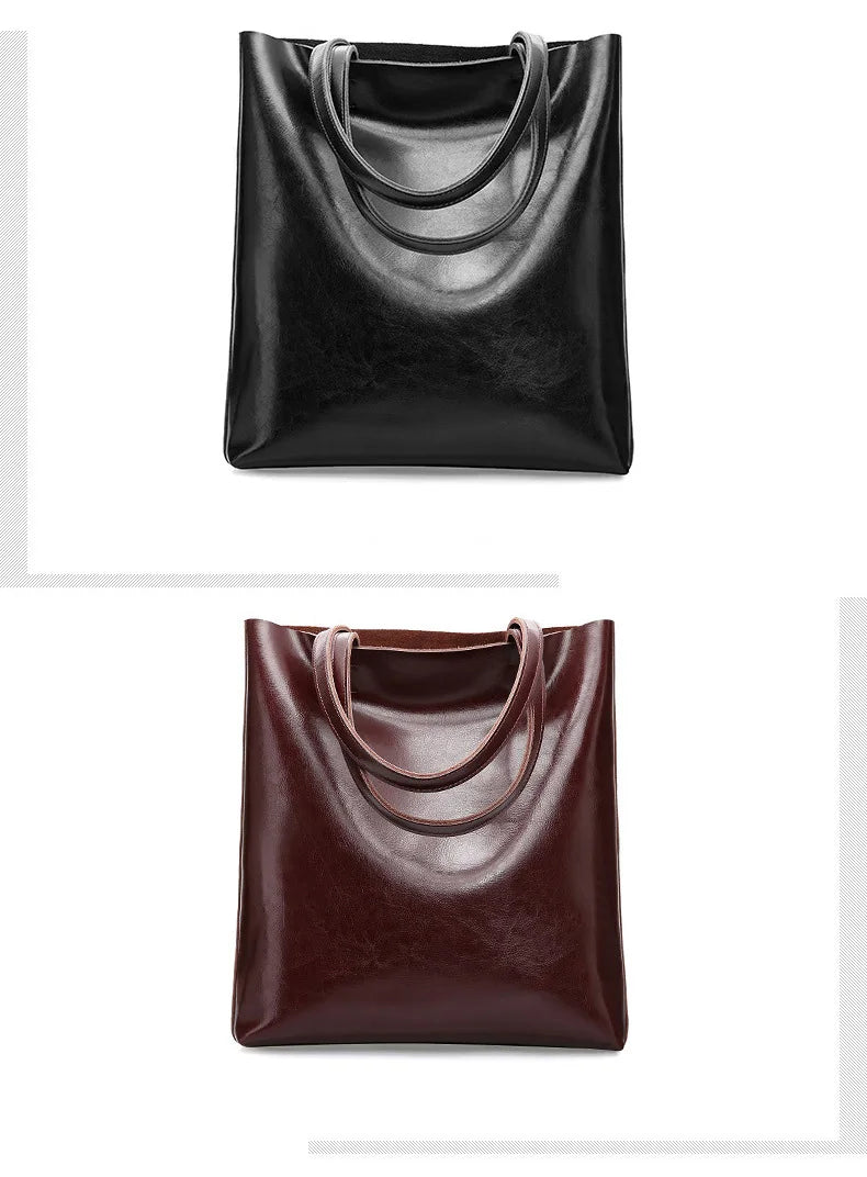 2023 Genuine Cow Leather Women’s Handbag – Large Vintage Office Tote Shoulder Bag for Ladies