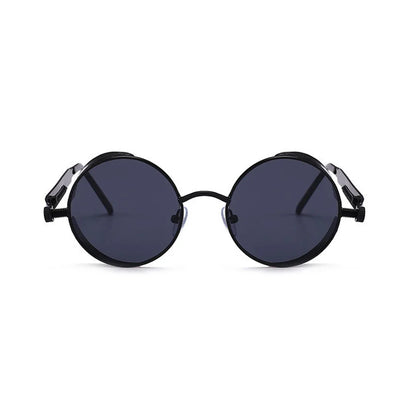 VIVIBEE Vintage Steampunk Red Sunglasses — 2025 Round Punk Alloy Metal Retro Goggles for Men & Women, Gothic Style Shades