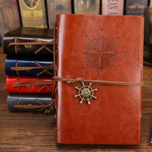 Retro PU Leather Spiral Notebook – Vintage Pirate Anchor Refillable Diary Journal for Travelers