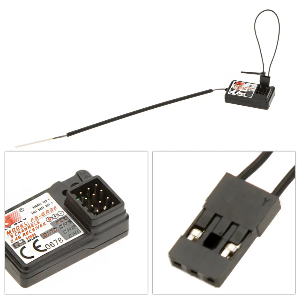 Flysky FS-GR3E 3-Channel 2.4G Receiver for RC Car, Truck, Boat – Upgrade for GT3B/GT3C Transmitter, Failsafe Included (1/2/4pcs)