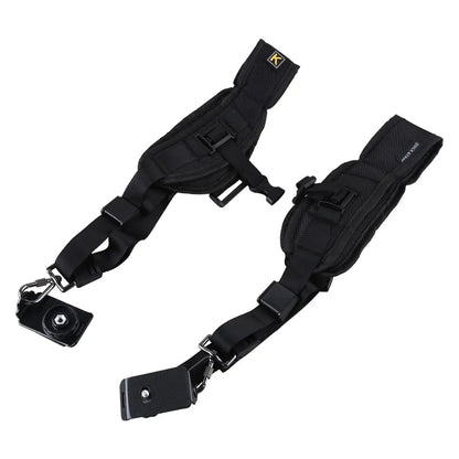 Black Double Dual Camera Shoulder Strap — Quick-Release Adjustable Sling Belt for Canon Nikon Sony DSLR Cameras