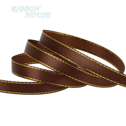 25 Yards 10mm Satin Ribbon with White & Gold Edge - High-Quality Gift Packaging Ribbon