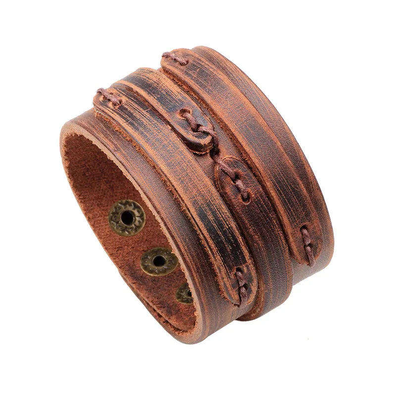 Modyle Vintage Punk Retro Multilayer Leather Bracelet – Handmade Braided Rope Wrap Bangle for Men