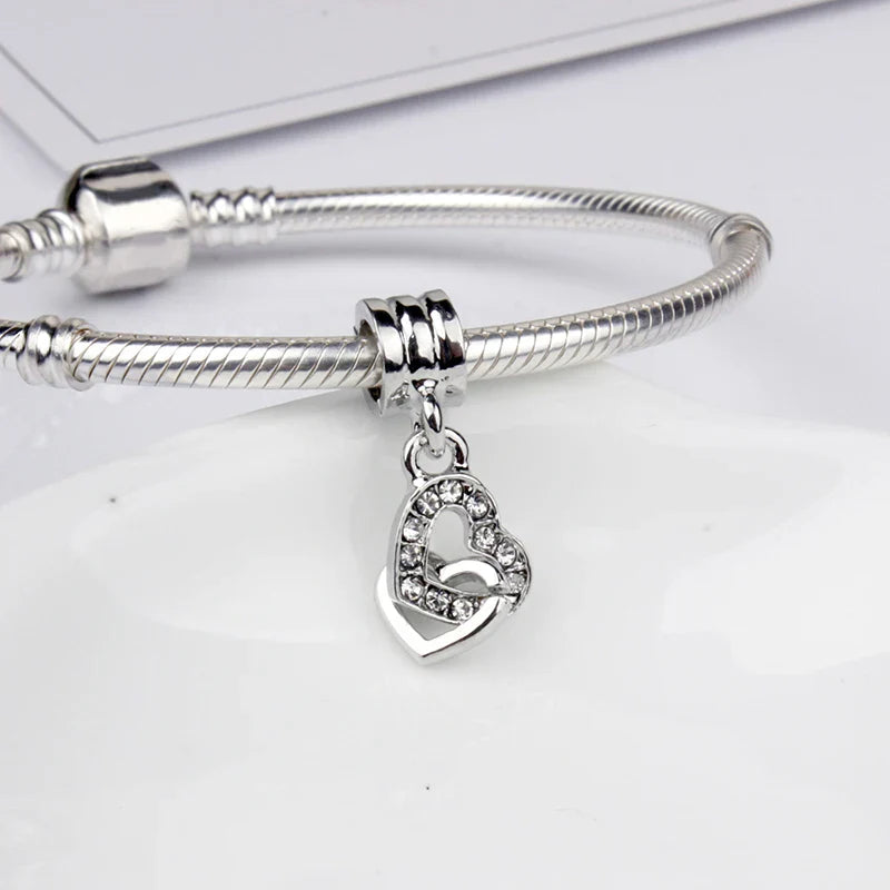 Original Alloy Bead Family Love Heart Pendant Charm - Mom & Dad DIY Jewelry for Pan Bracelets & Necklaces