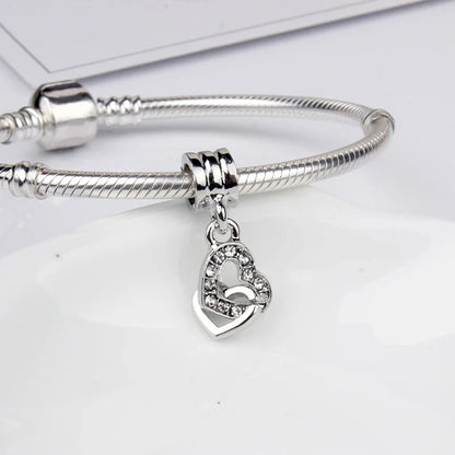 Original Alloy Bead Family Love Heart Pendant Charm - Mom & Dad DIY Jewelry for Pan Bracelets & Necklaces
