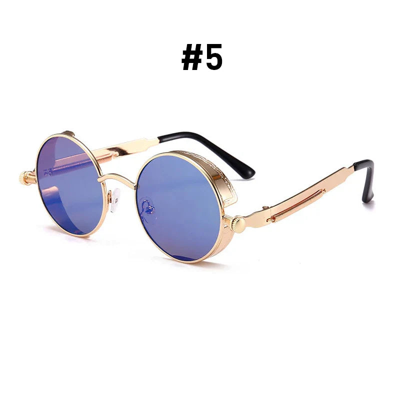 VIVIBEE Vintage Steampunk Red Sunglasses — 2025 Round Punk Alloy Metal Retro Goggles for Men & Women, Gothic Style Shades