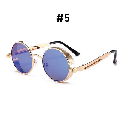 VIVIBEE Vintage Steampunk Red Sunglasses — 2025 Round Punk Alloy Metal Retro Goggles for Men & Women, Gothic Style Shades
