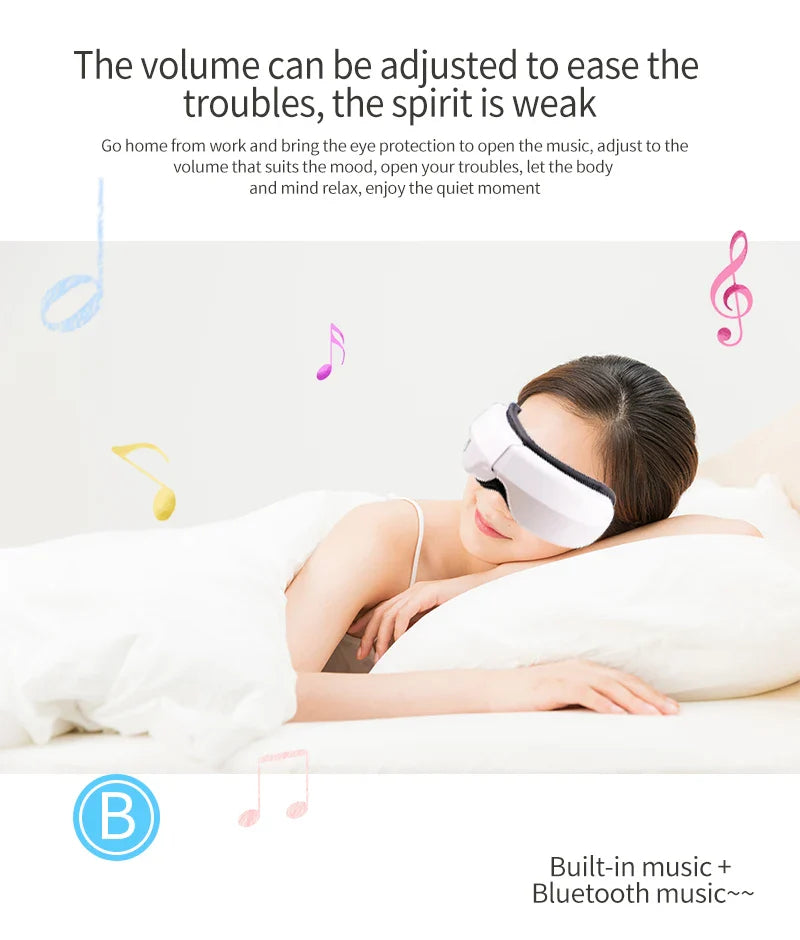 Eye Massage Instrument - Vibration, Airbag Pressure & Hot Compress Eye Massager with Bluetooth Music, Foldable for Fatigue Relief