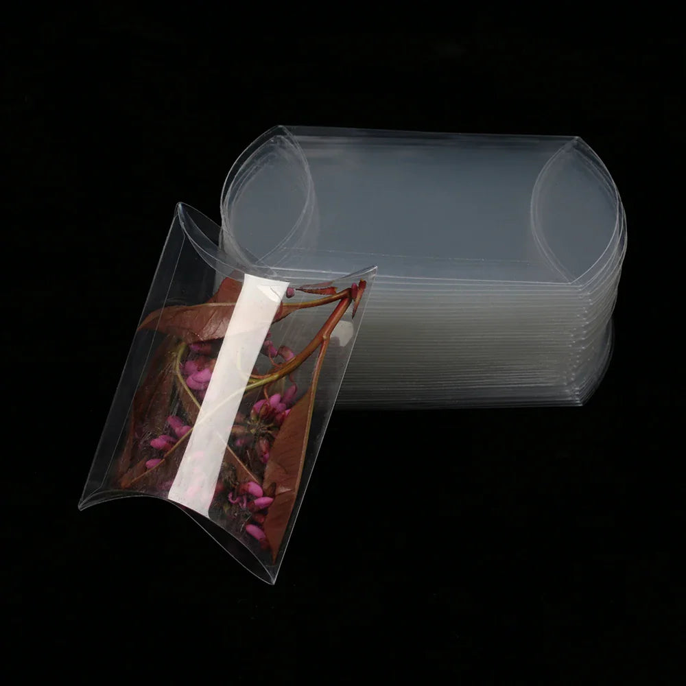 50pcs Pillow-Shaped Candy Boxes – Clear PVC Sweet Gift Packaging for Wedding Party Favors