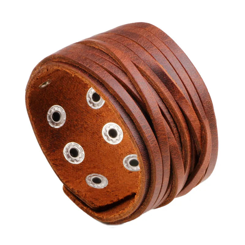 Modyle Vintage Punk Retro Multilayer Leather Bracelet – Handmade Braided Rope Wrap Bangle for Men
