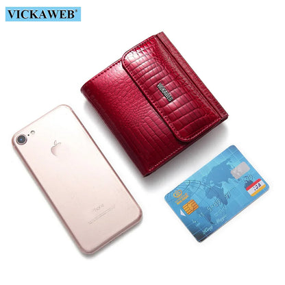 VICKAWEB Mini Women’s Wallet — Genuine Leather Alligator Hasp Short Purse, Fashion Small Wallet for Women 209