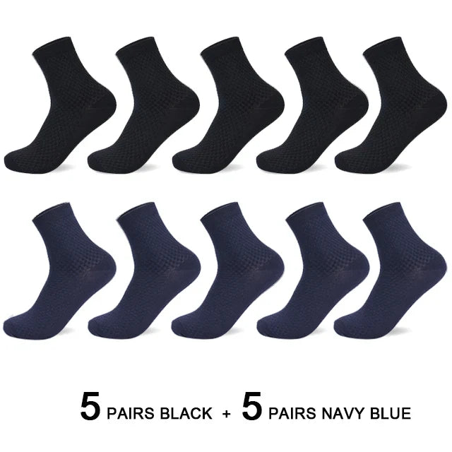 10 Pairs Men’s Bamboo Fiber Compression Socks – Long Black Business Casual Dress Socks, Breathable Autumn Wear, Plus Size 42–45 Gift Pack