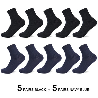10 Pairs Men’s Bamboo Fiber Compression Socks – Long Black Business Casual Dress Socks, Breathable Autumn Wear, Plus Size 42–45 Gift Pack