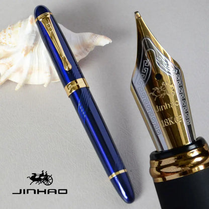 Iraurita Jinhao X450 Fountain Pen – 0.7mm Broad Nib, Dark Green & Gold, Full Metal, 21 Color Options with Ink