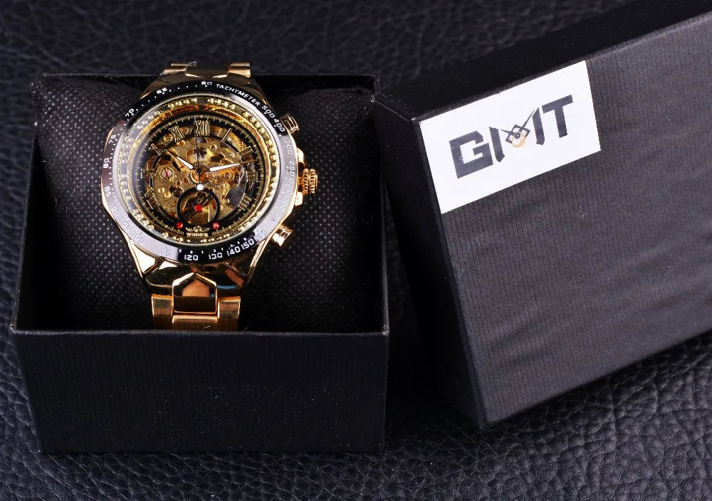 Winner Men's Luxury Mechanical Watch – Sport Design Bezel, Automatic Skeleton Dial, Fashion Montre Homme