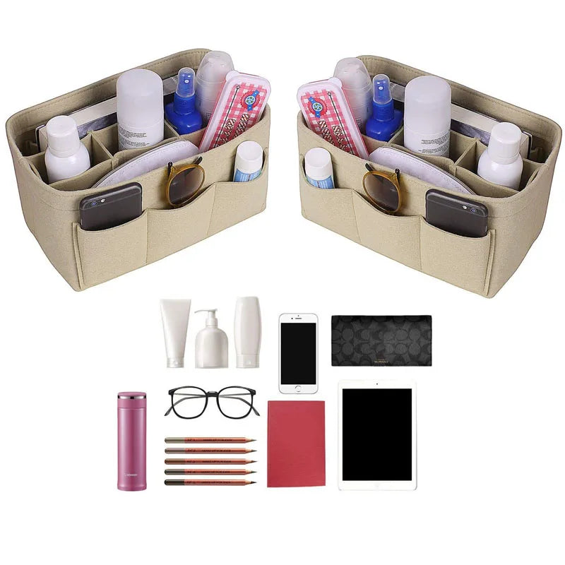 Fashion Women's Cosmetic Bag: Makeup Organizer Felt Insert Bag for Handbag - Fits Various Brand Bags, Felt Cloth Inner Bag