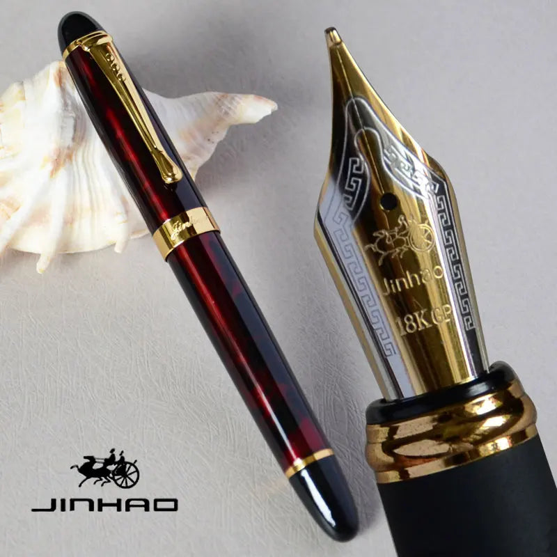 Iraurita Jinhao X450 Fountain Pen – 0.7mm Broad Nib, Dark Green & Gold, Full Metal, 21 Color Options with Ink