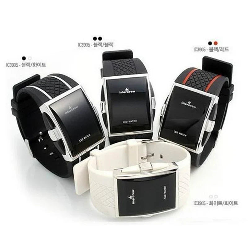 Men's Sport Digital Watch – Black & White Rectangle LED Fitness Watch with Silicone Strap, Electronic Clock, New Relogio Masculino