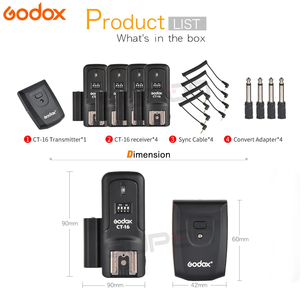 Godox CT-16 16-Channel Wireless Flash Trigger Transmitter & Receiver Set for Canon Nikon Pentax Studio Speedlite