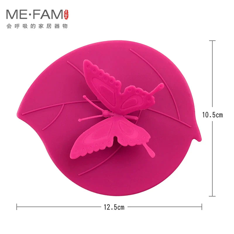 ME.FAM Fashionable 3D Butterfly & Leaves Silicone Cup Cover - 10.5 cm Dustproof Seal Lid for Glass, Ceramic, and Plastic Mugs