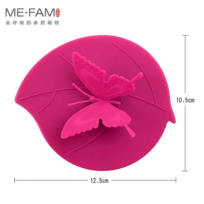 ME.FAM Fashionable 3D Butterfly & Leaves Silicone Cup Cover - 10.5 cm Dustproof Seal Lid for Glass, Ceramic, and Plastic Mugs