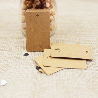 100pcs Black & Kraft Paper Gift Tags – 5×3cm Rectangular Heart Hollow Labels with 100 Hemp Strings for Hand Drawn or DIY Gift Tags