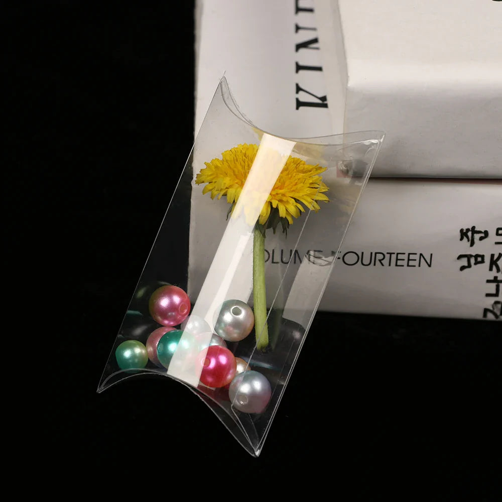 50pcs Pillow-Shaped Candy Boxes – Clear PVC Sweet Gift Packaging for Wedding Party Favors