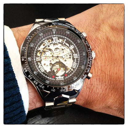 Winner Men's Luxury Mechanical Watch – Sport Design Bezel, Automatic Skeleton Dial, Fashion Montre Homme