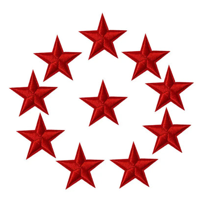 10pcs Star Embroidered Iron-On Patches – Gold Silver Red Blue Pink DIY Applique Badges for Clothes & Craft Decoration