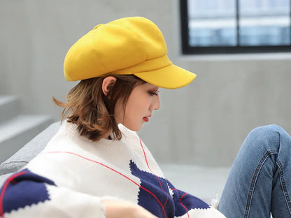Autumn & Winter Wool Hats for Women – Solid Plain Octagonal Newsboy Cap & Casual Beret for Men & Ladies