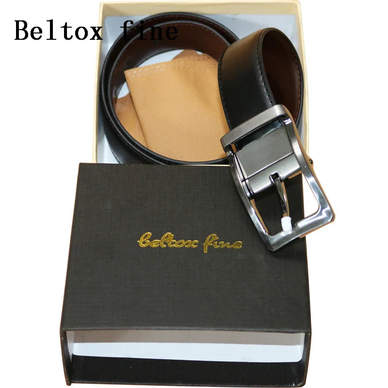 Men’s Genuine Leather Reversible Belt – 2-in-1 Rotated Buckle for Big & Tall Sizes