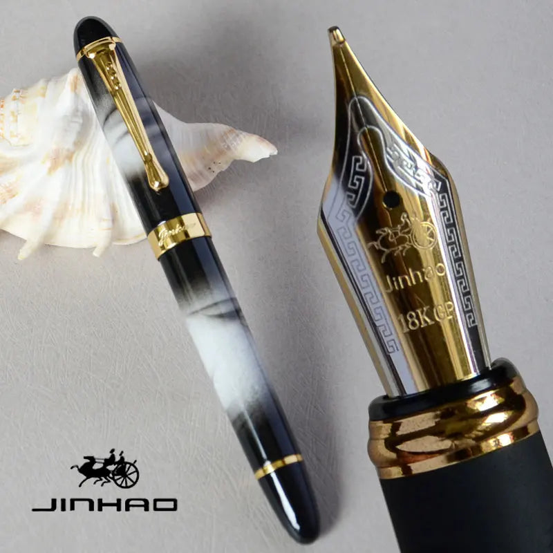 Iraurita Jinhao X450 Fountain Pen – 0.7mm Broad Nib, Dark Green & Gold, Full Metal, 21 Color Options with Ink