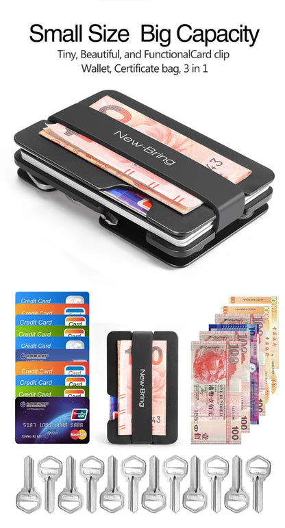 NewBring Multi-Functional Metal Money Clip – Men's Credit Card Wallet & Key Holder