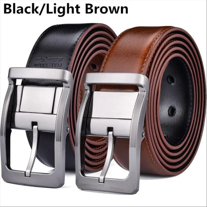 Men’s Genuine Leather Reversible Belt – 2-in-1 Rotated Buckle for Big & Tall Sizes