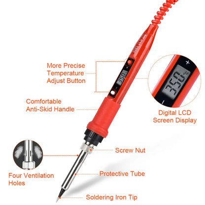 JCD 220V 80W LCD Electric Soldering Iron 908S – Adjustable Temperature with Quality Tips & Soldering Kit