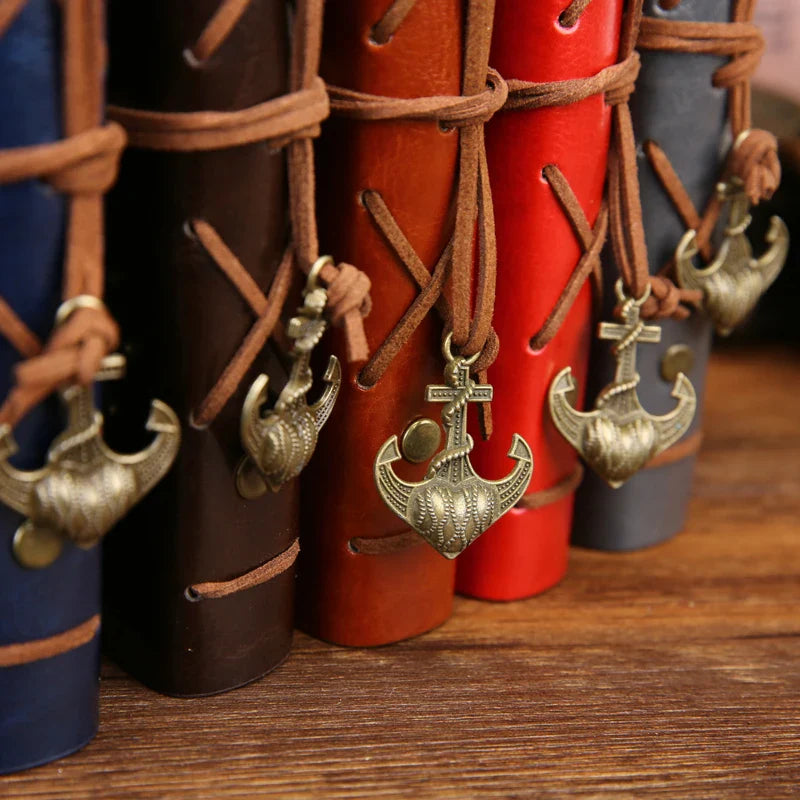 Retro PU Leather Spiral Notebook – Vintage Pirate Anchor Refillable Diary Journal for Travelers
