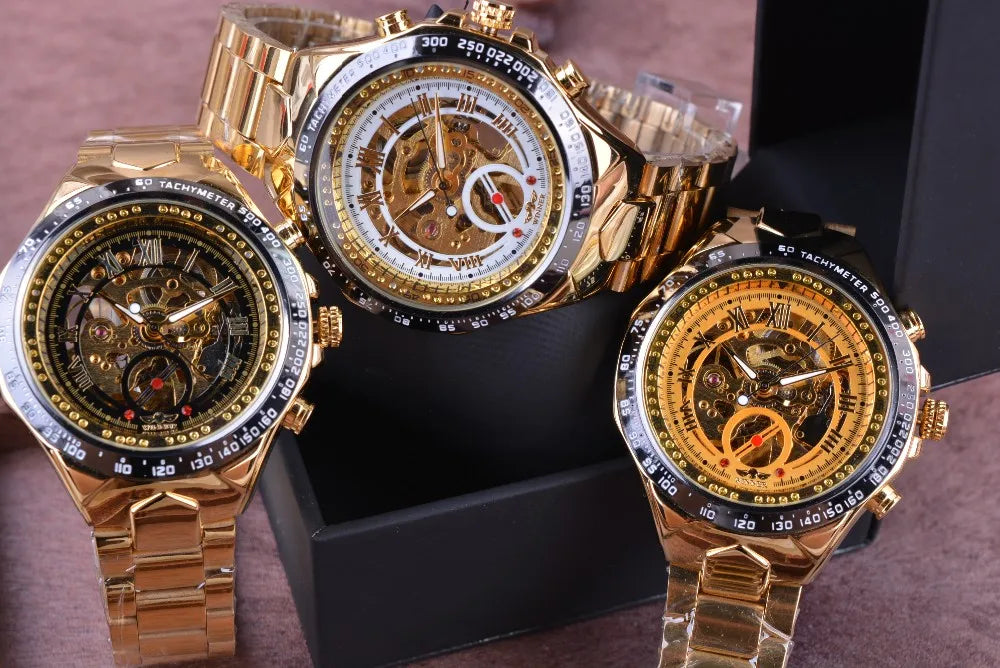 Winner Men's Luxury Mechanical Watch – Sport Design Bezel, Automatic Skeleton Dial, Fashion Montre Homme