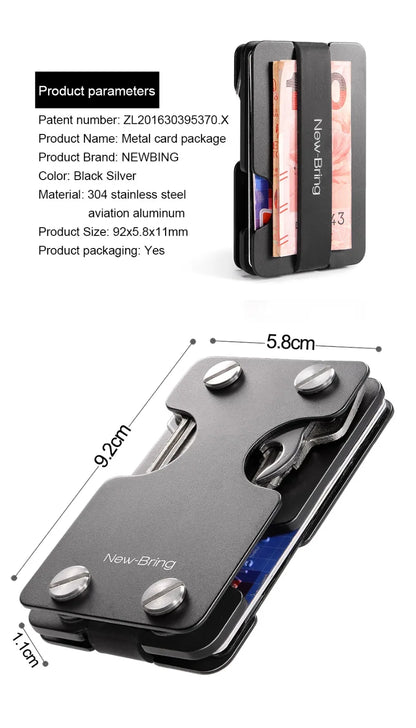 NewBring Multi-Functional Metal Money Clip – Men's Credit Card Wallet & Key Holder
