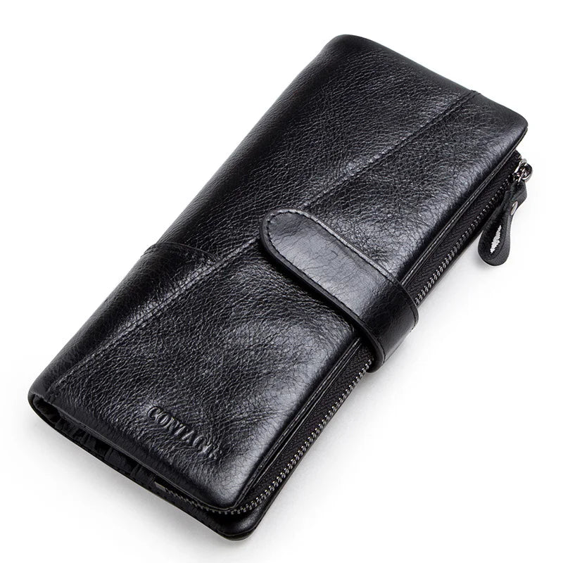 CONTACT'S Genuine Leather Men’s Long Wallet – Phone Bag with Zipper Coin Pocket, Clutch Purse & Small Wallet